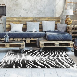 Safari Trip Linoleum Rug, Black Vinyl Mat, White Vinyl Floor Mat, Geometric Vinyl Rug, PVC Mat, Decorative Mat, Vinyl Rugs and Mats