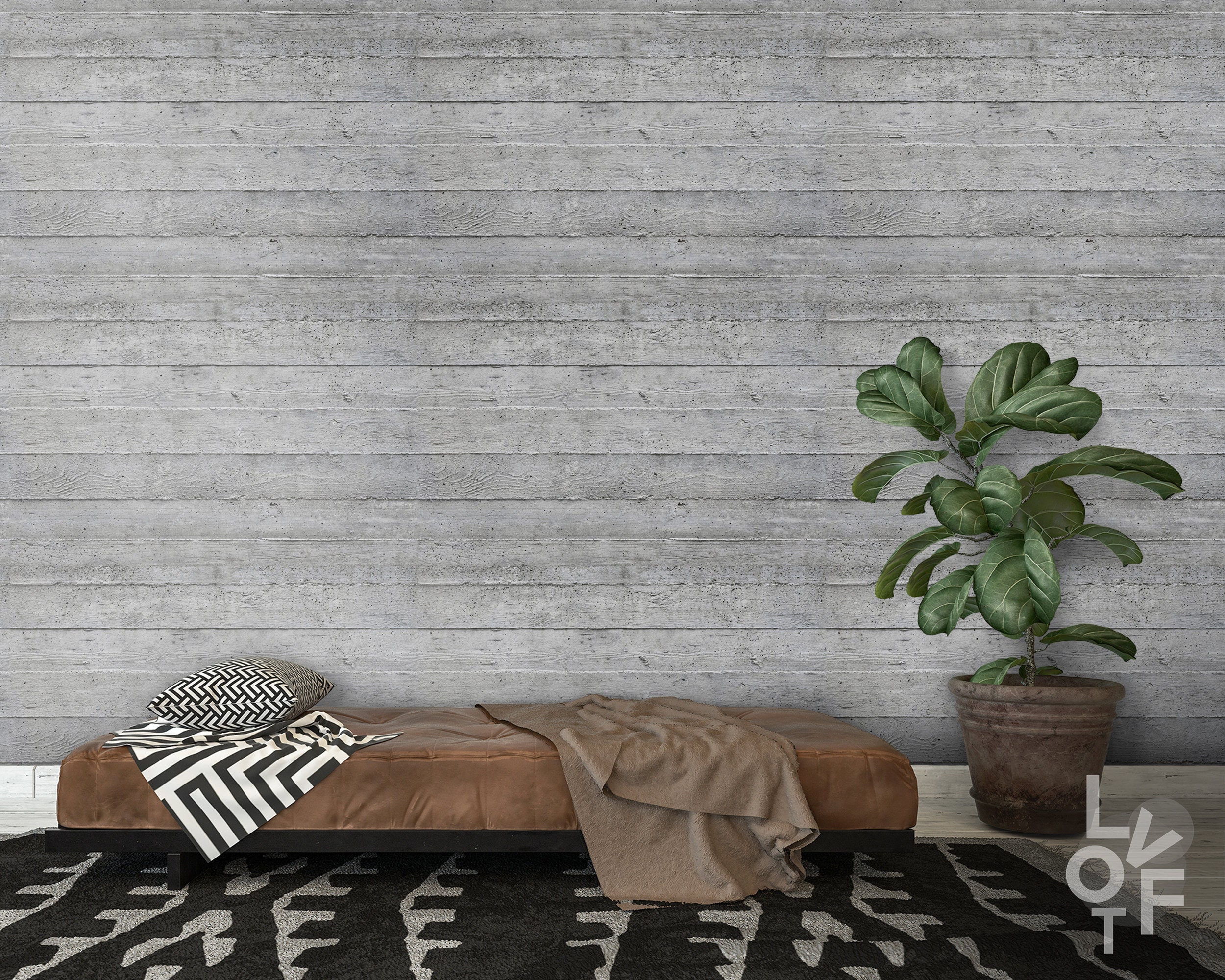Board Formed Bare Concrete Seamless Texture, Removable Raw Wallpaper, Peel  and Stick Roll, Rustic Home Style, Traditional Mural, Blue, Gray 