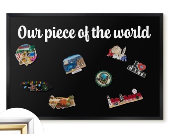 Our Piece Of The World Wall Hanging Organizer, Black Metal Magnet Board, Minimalist Housewarming Gift, Texts Pattern