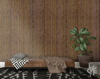 Wooden Small Boards Bamboo Narrow Pattern, Removable Raw Wallpaper, Peel And Stick Roll, Rustic Home Style, Traditional Mural, Brown, Beige
