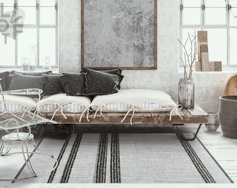 Aztec Carpet Mono Linoleum Rug, Gray Vinyl Mat, Black Vinyl Floor Mat, Striped Vinyl Rug, Bath Mat, Area Rug, Comfort Mat, Decorative Mat