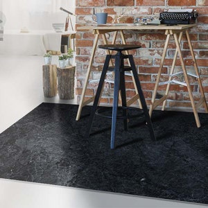 Stone Black Linoleum Rug, Black Vinyl Mat, Gray Vinyl Floor Mat, Solid Vinyl Rug, Kitchen Mat, Decorative Mat, Art Mat, Nursery Rug