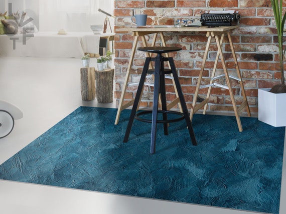 Paint Me Blue Linoleum Rug Turquoise Vinyl Rug Blue Vinyl Mat Minimalist Vinyl Floor Mat Kitchen Mat Vinyl Flooring Art Mat Etsy UK