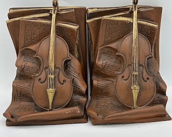 Vintage 1964 Universal Statuary Corp Music and Violin Bookends