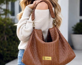 Woven Leather Tote Bag with Clutch: Large Capacity Women's Shoulder Bag