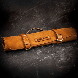 Personalized Leather Chef Knife Roll: Handmade Tool Storage, Monogram Available