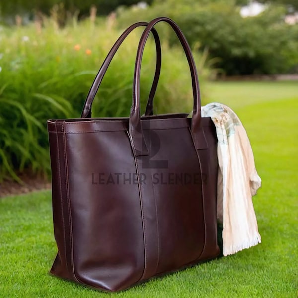 Leather Tote Bag for Women with Zipper, Womens shoulder bag, Women handbag, Laptop bag, Large Capacity tote bag, Gift for her.