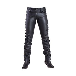 Men’s Leather Pants, Buckle Pants For Men, Real Cowhide Leather Jeans, Party Pants, Casual Wear Leather Pant For Men, Leather Trouser image 4