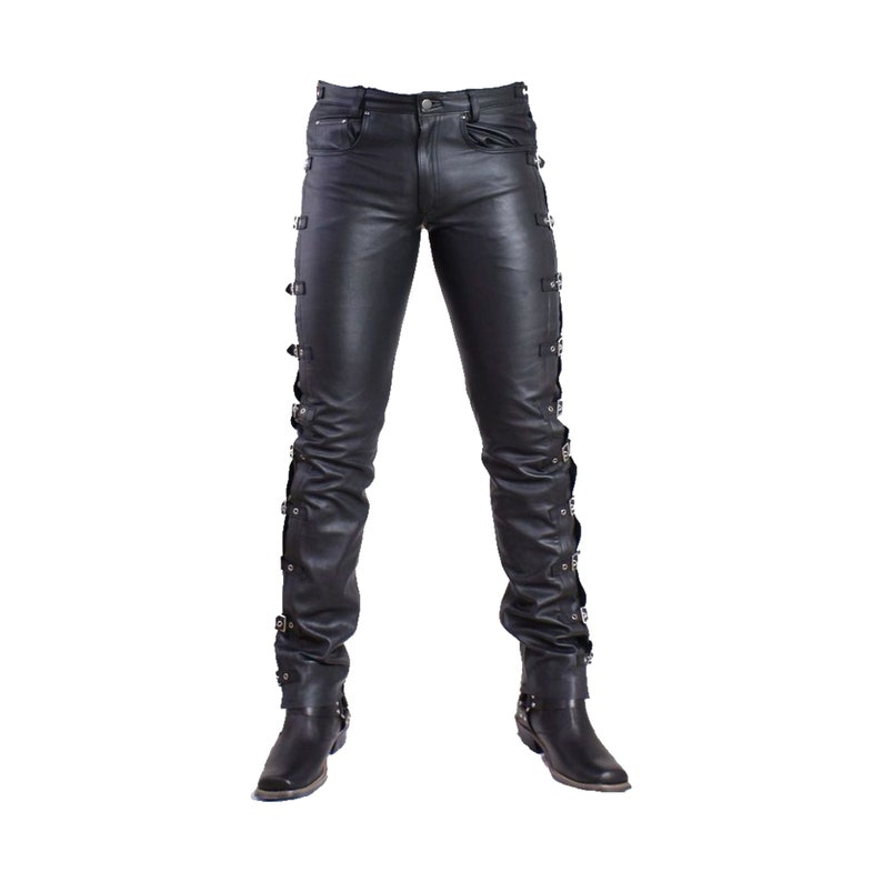 Men's Leather Pants Buckle Pants for Men Party Pants Etsy