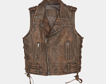 Leather Vest, Vintage Brown Leather Vest, Leather Vest For Bikers, Motorcycle Biker Vest, Customized Original Leather Vest/Waistcoat