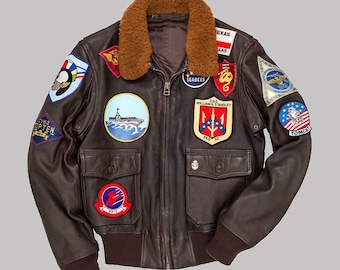 Men's Maverick T-G Cruise Pilot Flight Bomber Cowhide Real Leather  Jacket-Pete Maverick Tom Cruise Leather Jacket With Embroidery Patches