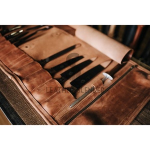 Personalized Leather Chef Knife Roll Bag: Portable Tool Storage