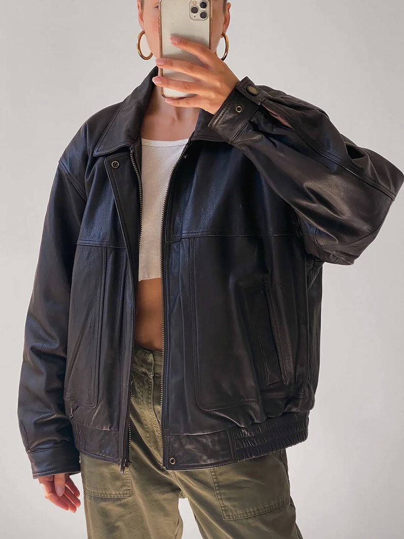 90's Womens Vintage Oversized Straight Jacket, ladies leather jacket, ladies biker jacket, ladies oversized leather jacket, ladies leather image 2