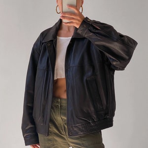 90's Womens Vintage Oversized Straight Jacket, ladies leather jacket, ladies biker jacket, ladies oversized leather jacket, ladies leather image 1