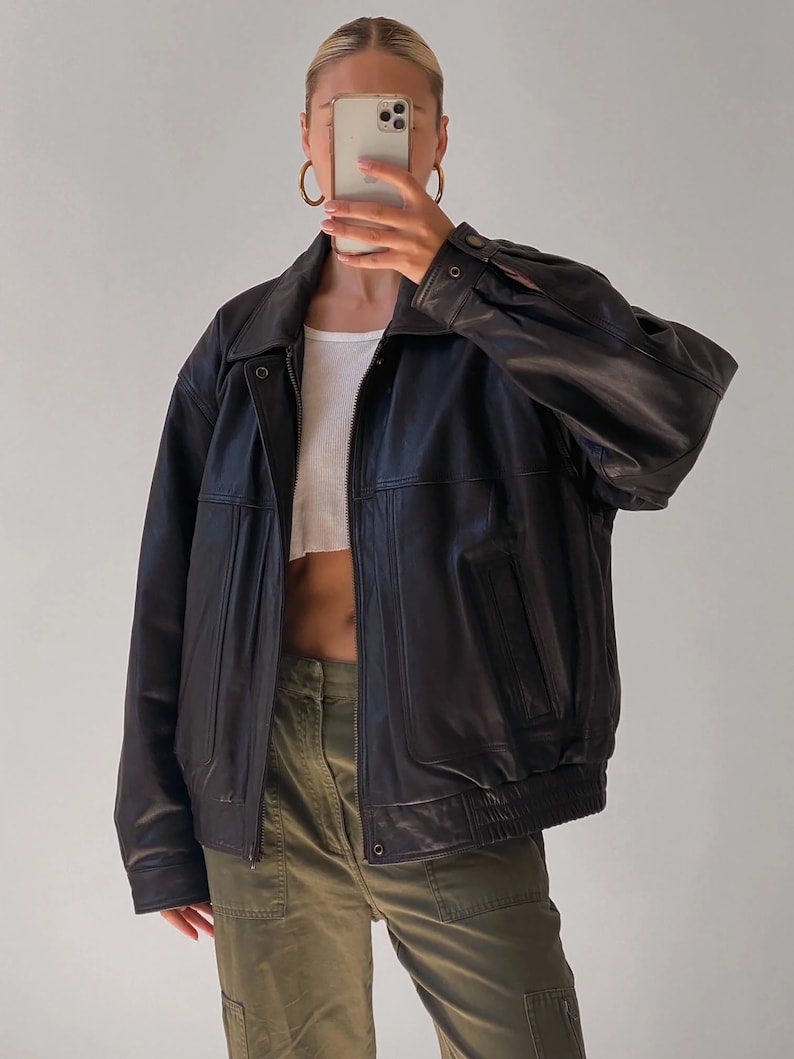 90's Womens Vintage Oversized Straight Jacket, ladies leather jacket, ladies biker jacket, ladies oversized leather jacket, ladies leather image 1