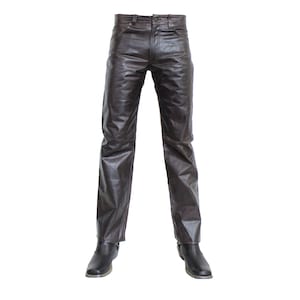 Mens Brown Leather Jeans: Bootcut Büffelnappa Leather Trousers