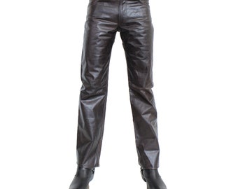 Mens brown Leather Pants, Jeans style Lederhosen for Boys, Bootcut leather Jeans, Leather Trouser, Party pants, Casual wear pants.