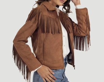 Women's Suede Leather Fringe Jacket | Leather Western Jacket | Fringe Leather Jacket | Western Cowgirl Jacket | Suede Leather Jacket