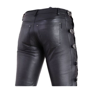 Men’s Leather Pants, Buckle Pants For Men, Real Cowhide Leather Jeans, Party Pants, Casual Wear Leather Pant For Men, Leather Trouser image 3