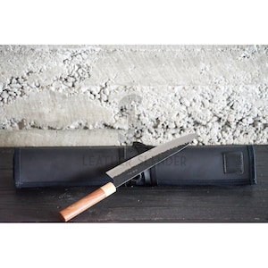 Personalized Leather Chef Knife Roll: Waxed Canvas Trim, 9-Slot Tool Carrier
