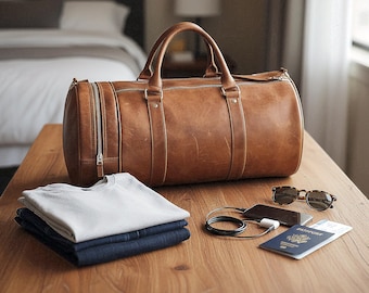Leather Duffle Bag, Travel, Overnight, Gym Bag