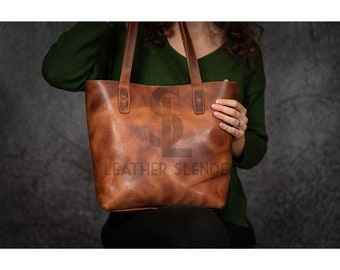 Brown Crazy Horse Leather Tote Bag, Leather Tote Bag for Women, Women's Shoulder Bag, Brown Ladies Laptop Bag, Leather Shopping Bag