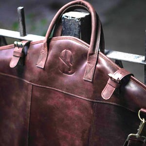 Personalized Leather Suit Carrier: Travel Garment Bag, Groomsmen Gift image 2