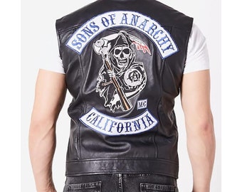 Jax Teller Vest, SOA Vest, Sons of Anarchy Vest in Black, Blue Patches, SOA Jax Teller Redwood Replica Vest - Personlized gift for men's