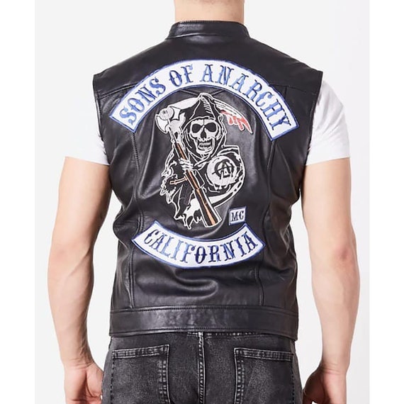 Mens Biker Vest, SOA Vest, Sons of Anarchy Vest in Black