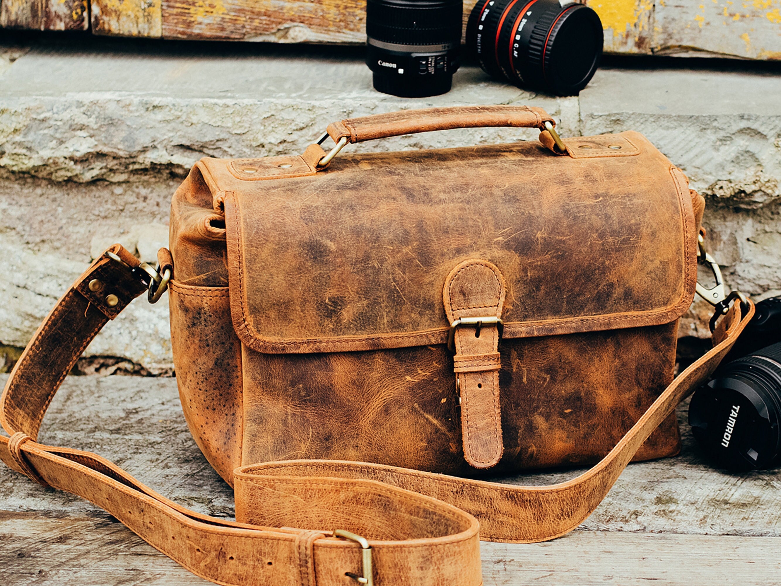 Personalized Top Grain Cowhide Leather Messenger Bag Camera Etsy