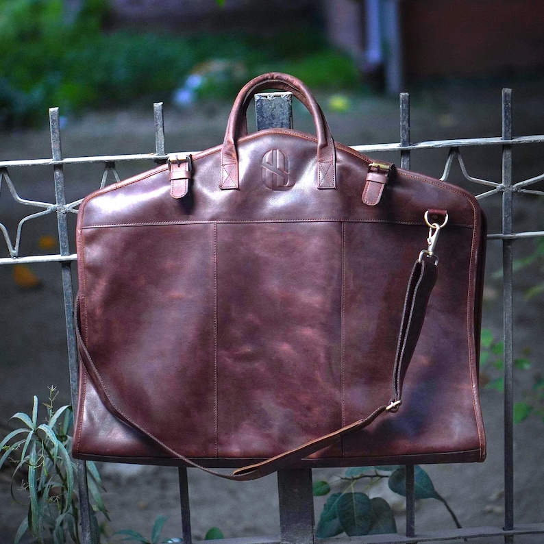 Personalized Leather Suit Carrier: Travel Garment Bag, Groomsmen Gift image 1