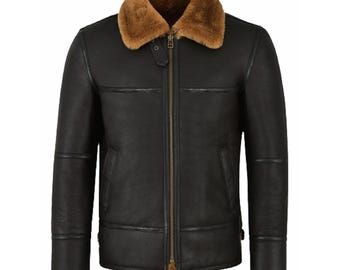 Men’s Shearling Leather Jacket, Vintage Aviator Bomber Coat, Real Sheepskin Winter Jacket, B3 Pilot Coat, Classic Leather Flight Jacket