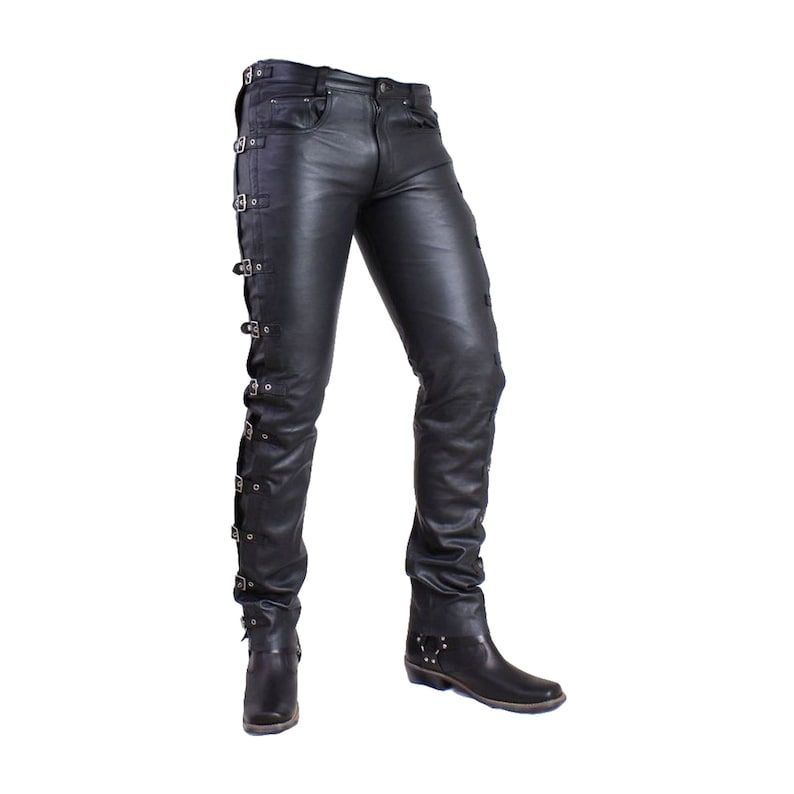 Men’s Leather Pants, Buckle Pants For Men, Real Cowhide Leather Jeans, Party Pants, Casual Wear Leather Pant For Men, Leather Trouser image 5