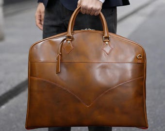 Personalized Leather Suit Carrier, Foldable Garment Bag, Travel Garment Bag, Hanging Suit Cover, Groomsmen Gift, Gift for Him,