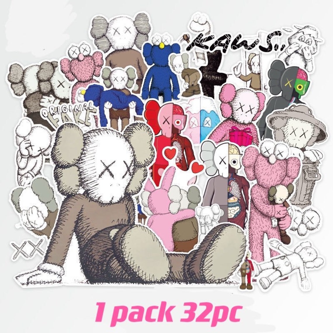 Kaws sticker 32pc pack.pink kaws.mix pack sticker. Etsy
