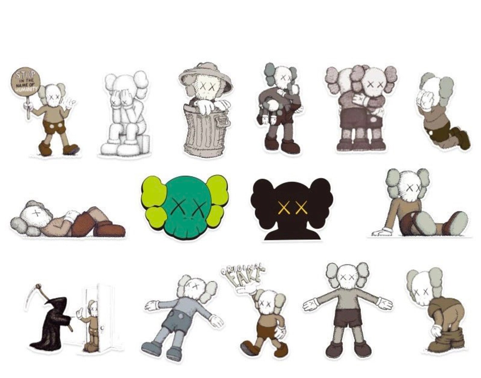Kaws stickers 15pc pack.grey kaws stickers.laptop Etsy