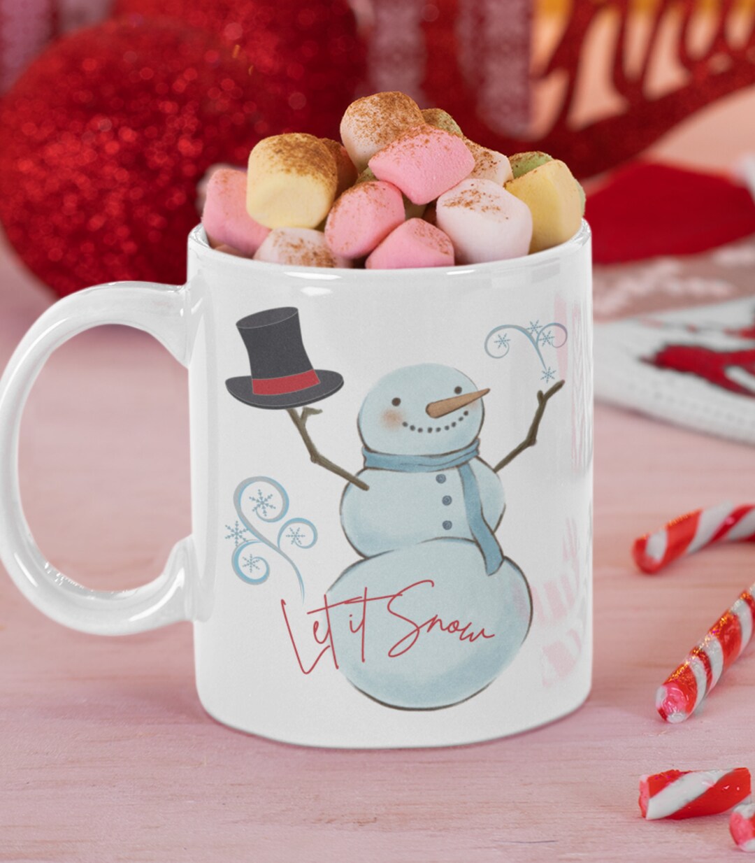 Let It Snow Snowman Tipping Hat Kids Mug 11oz & 15 Ounce Etsy