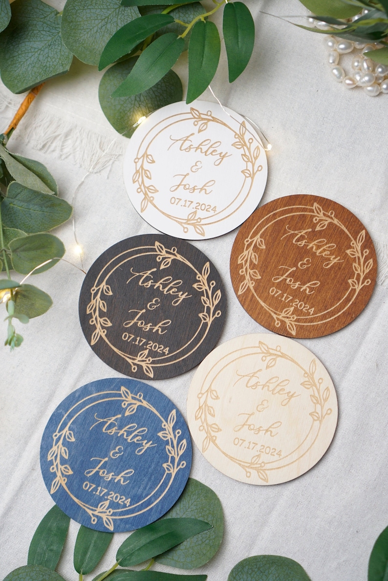 Wedding favors for guests, Custom wooden coasters, Favors for guests in bulk, Rustic wedding favors, Personalized wedding favor coasters image 1