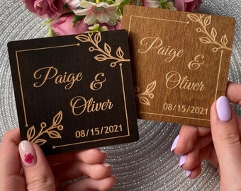Wedding coaster favors, Square wooden coasters, Wedding favors for guests in bulk, Personalized coaster favor, Rustic wedding coasters