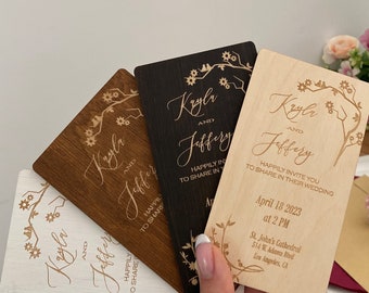 Wooden invitation, Wedding invitations set,  Rustic wooden wedding invites, Personalized wooden invites, Boho wedding invitation card