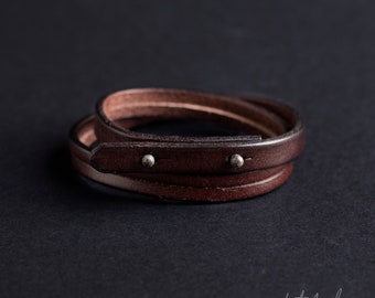 Stylish Brown Mens 100% Genuine Leather Rivet Wrap Bracelet