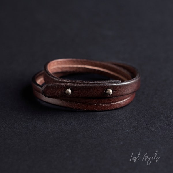 Stylish Brown Mens 100% Genuine Leather Rivet Wrap Bracelet