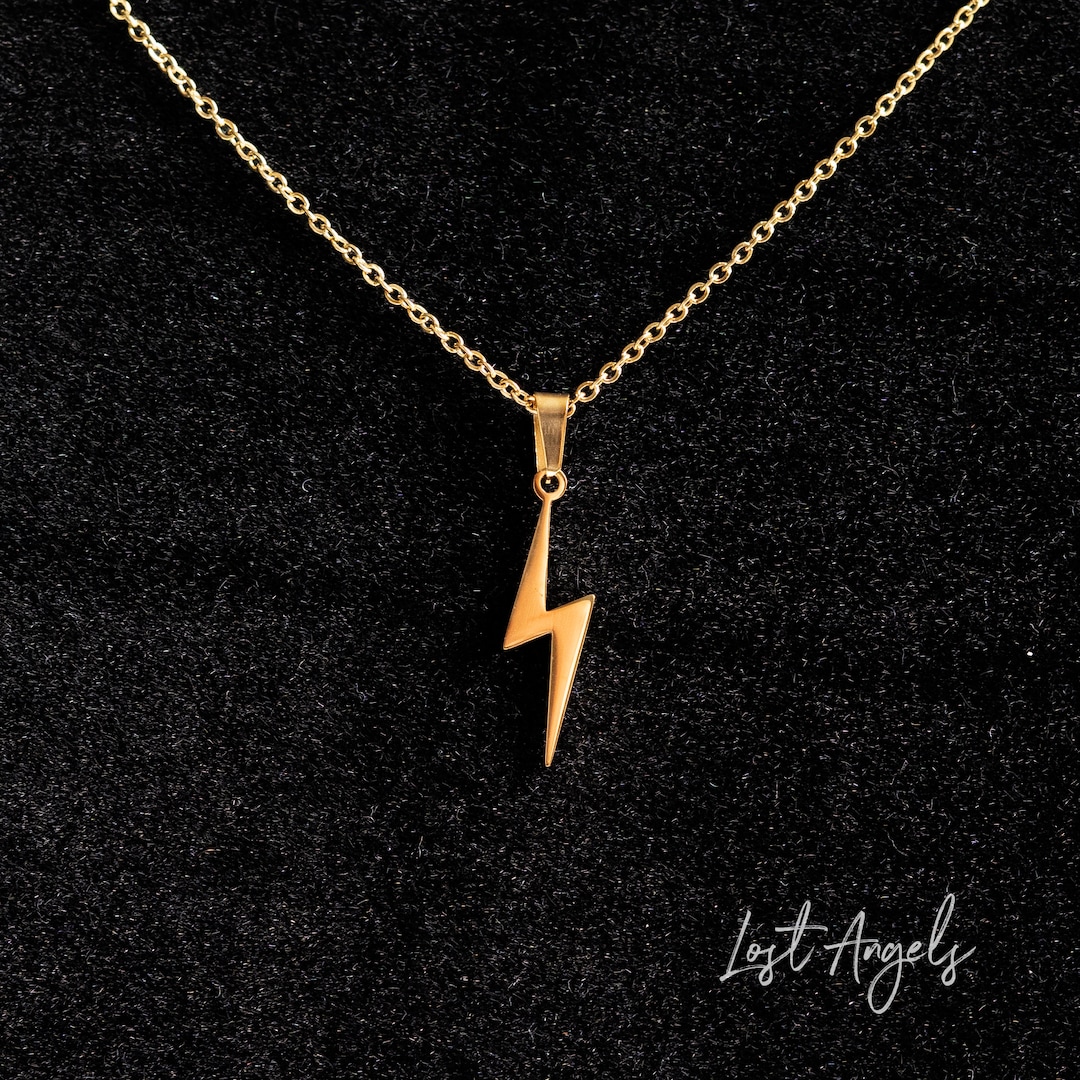 Buy Lightning Bolt Gold Necklace Boho Pendant, Dainty Chain