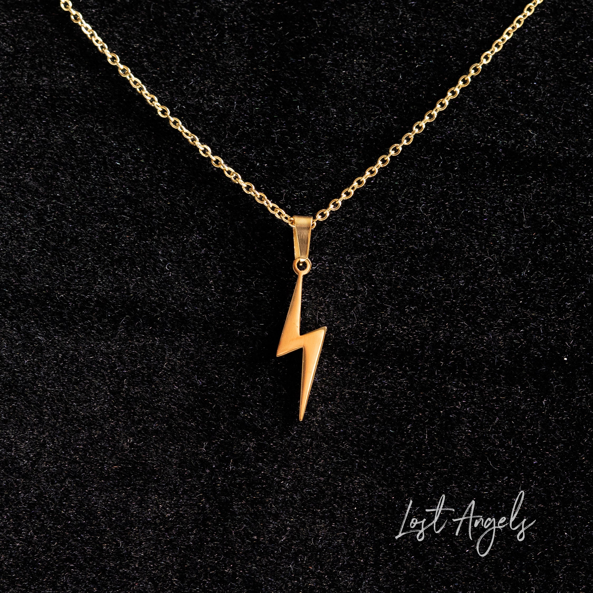 Lightning Bolt Gold Necklace Boho Pendant, Dainty chain, Lightning Bolt  Charm