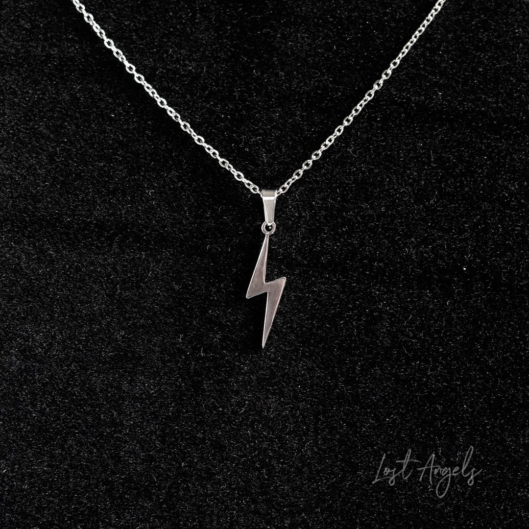 Silver Lightning Bolt Necklace Boho Pendant Dainty Chain Etsy