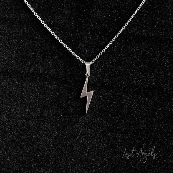 Silver Lightning Bolt Necklace Boho Pendant, Dainty chain, Lightning Bolt Charm