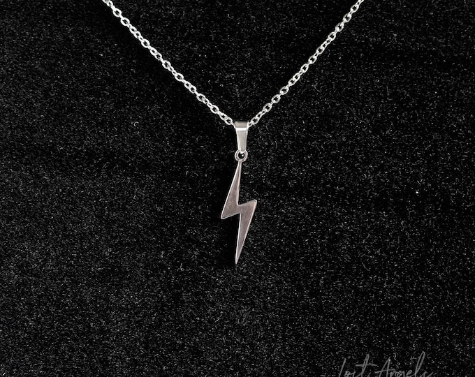Silver Lightning Bolt Necklace Boho Pendant Dainty Chain Etsy