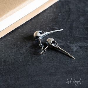 Unisex Stunningly Detailed Sterling Silver Bird Skull Stud Earrings