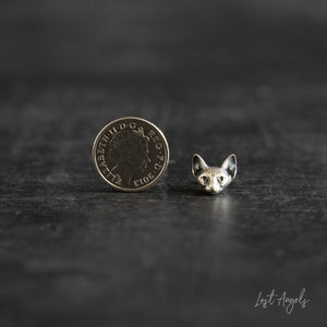 Unisex Sterling Silver Tiny unique Sphynx Cat Stud Earrings