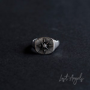 Mens Stainless Steel Compass Ring - Vintage Style